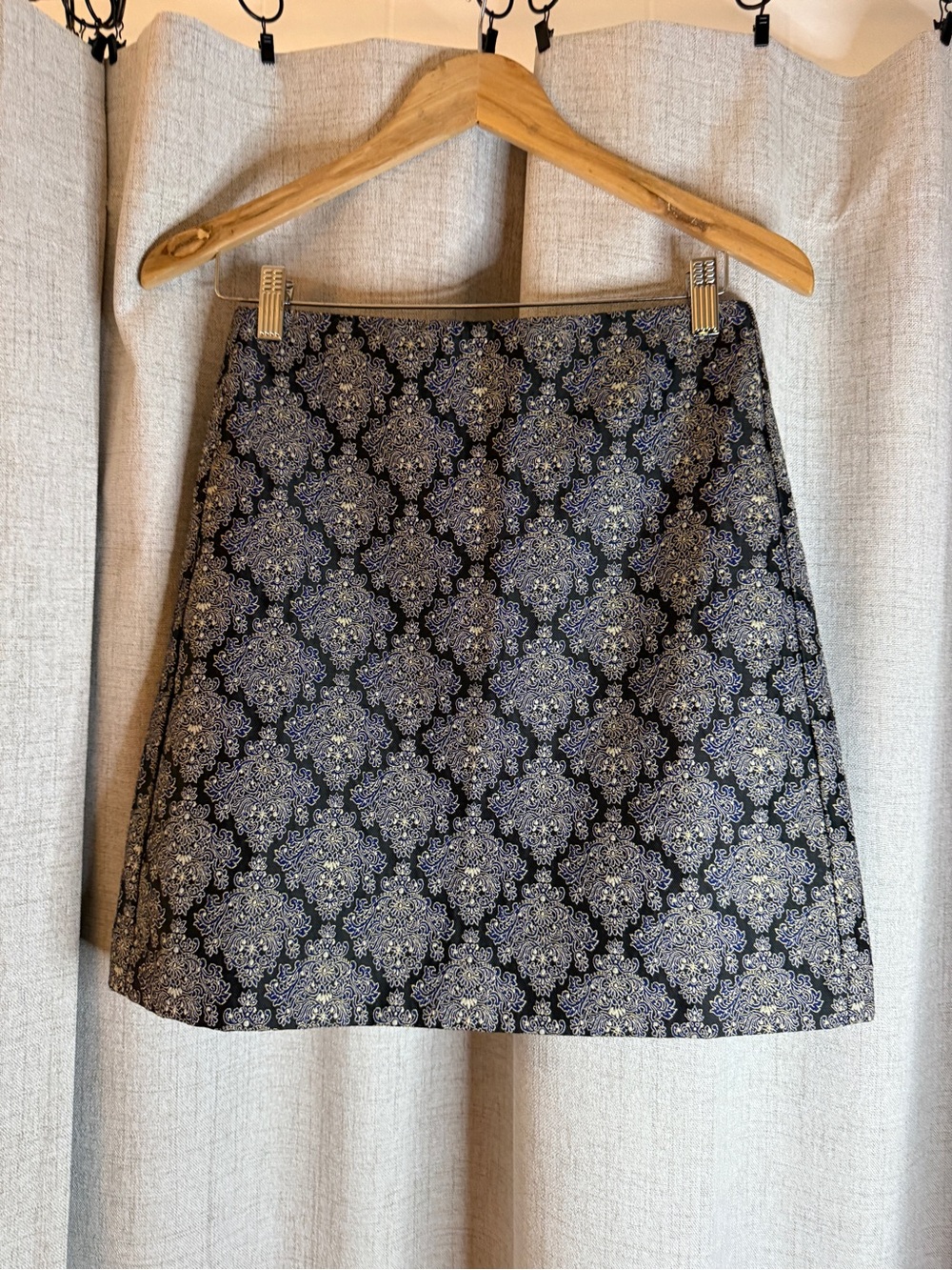 LOFT Black Damask A-Line Skirt with Cream Accents